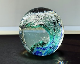 Hand blown glass art,Clear glass paperweight,wave sculpture,glass figures,glassblowing,Round Paperweight,Teardrop Paperweight,Home Decor