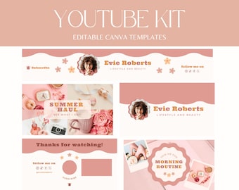 Youtube Banner Retro Pink | Youtube Channel Branding Kit | Banners, Thumbnails, Intro & Outro | Editable Canva Templates - RF01