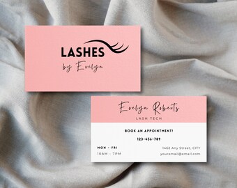 Lash Business Card Template, Printable Business Card Canva Template for Lash Tech, Unique Pink Business Card, Beauty appointment booking
