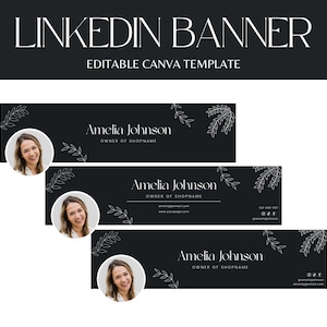 Linkedin banner, LinkedIn Background, Black and White Linkedin Header, Personal Branding, Linkedin Canva Template, Botanical LinkedIn Header