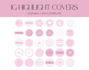 Instagram Highlight Covers Pink, Editable Canva Template for IG, Feminine Instagram Highlights, Coquette Covers for Instagram Stories - PP01