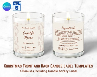 Editable Candle Label Template, Christmas Candle Label, Wax Melt Label, Custom Candle Label