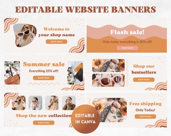 Retro Website Banner, Web Banner Template in Canva, DIY Web Banner, Boutique Banner, Website Branding