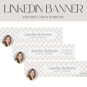 LinkedIn banner, Beige LinkedIn Background, Cozy LinkedIn Header, Personal Branding, LinkedIn Canva Template with Checkerboard pattern CH01
