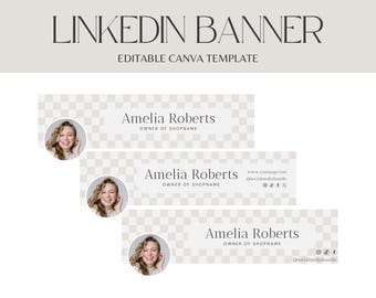 LinkedIn banner, Beige LinkedIn Background, Cozy LinkedIn Header, Personal Branding, LinkedIn Canva Template with Checkerboard pattern CH01