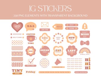 230 Instagram Story Stickers PNG | Retro Pink Insta Sticker Bundle | Aesthetic IG Story Graphics for Creators & Small Biz - RF01
