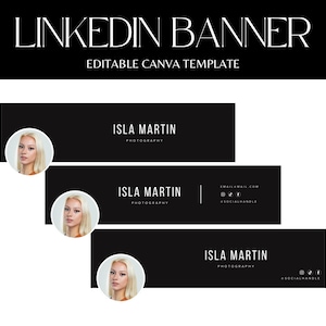 Linkedin Banner, Schwarzer Hintergrund, Linkedin Header, Persönliches Branding, Linkedin Canva Vorlage