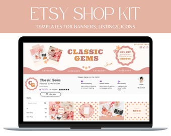 Pink Retro Etsy Shop Banner Kit | Canva Etsy Branding Set | Etsy Listing Photos, Icons & Receipt Banners for Creative Sellers - RF01