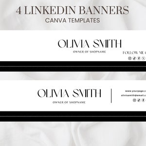 Black and white LinkedIn Banner Canva Templates included in the purchase