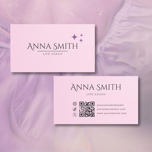 Purple Pink Business Card Template with QR Code, Feminine Printable Business Card Canva Template, Stylish Business Card Design - PP01