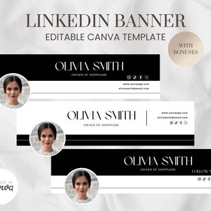 Linkedin banner, LinkedIn Background, Black and White Linkedin Header, Personal Branding, Linkedin Canva Template, Elegant LinkedIn Header