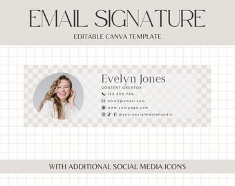 Email Signature Beige Canva Template for email clients, Cozy Checkerboard Email Signature Image, Email Marketing Tool - CH01
