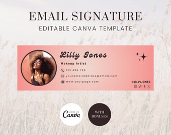 Pink Email Signature Template Canva, Editable Image Signature Template, Gmail Email, Outlook Signature, Cute Email Footer Design