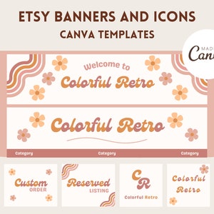 Etsy Banner, Retro Etsy Shop Kit, Etsy Shop Branding Kit, Canva Template, Retro Etsy Cover