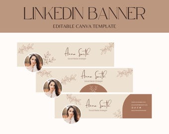 Bannière Linkedin, arrière-plan LinkedIn cosy, en-tête Linkedin botanique beige, image de marque personnelle, modèle Linkedin Canva