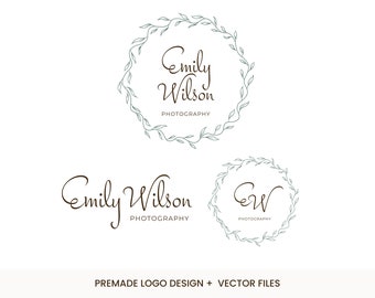 leaf wreath circle logo, photography branding kit logo design, makeup artist logo, boutique shop logo, business logo package, floral logo