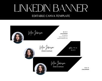 Linkedin banner, LinkedIn Background, Black and White Linkedin Header, Personal Branding, Linkedin Canva Template, Geometric LinkedIn Header