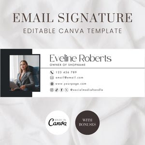 Elegante sjabloon voor e-mailhandtekening, canva, bewerkbare afbeelding, handtekening, Gmail-e-mail, Outlook-handtekening, ontwerp voettekst e-mail in zwart-wit