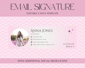 Purple Email Signature Template Canva, Editable Image Signature Template, Gmail Email, Outlook Signature, Email Footer Design - PP01