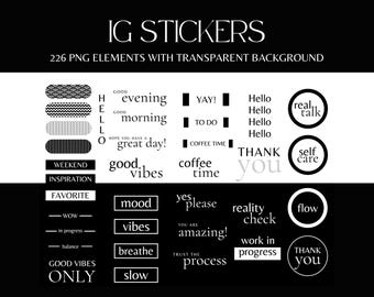 Instagram Story Stickers | 226 Black and White PNGs | Minimal Aesthetic Social Media Stickers | Digital Stickers for Content Creators - BW01