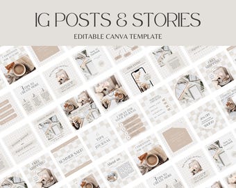Instagram Post Vorlage und Vorlage für Instagram Stories | Gemütliche Beige Canva Vorlagen für Kreative Instagram-Feed | Social Media Kit - CH01