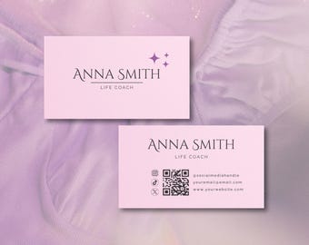 Purple Pink Business Card Template with QR Code, Feminine Printable Business Card Canva Template, Stylish Business Card Design - PP01