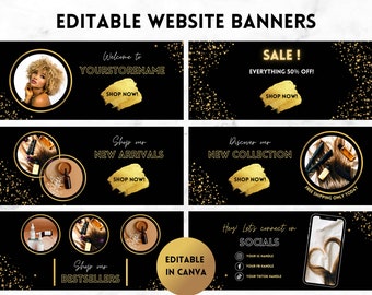 Black and Gold Website Banner, Web Banner Template in Canva, DIY Web Banner, Boutique Banner, Website Branding