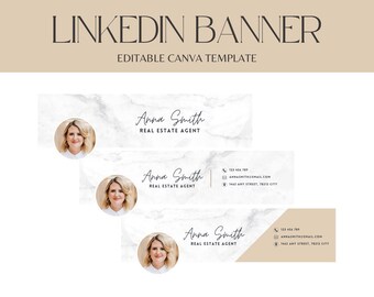 Linkedin Banner Canva Template, Marmor Hintergrund, Elegantes Personal Branding für Linkedin Profil Header
