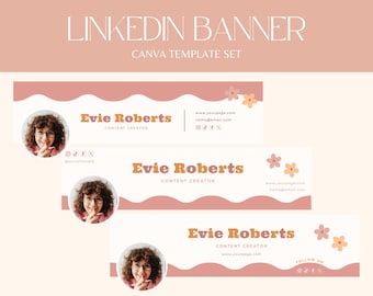 LinkedIn banner, Pink LinkedIn Background, Retro LinkedIn Header, Personal Branding, LinkedIn Canva Template with flowers - RF01