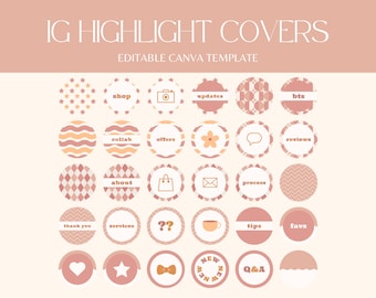 Retro Instagram Highlight Covers | 30 Peach Pink IG Story Highlights | Creative Covers for Instagram Stories | Canva Template - RF01