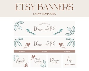 Etsy Banner, Botanical Etsy Shop Kit, Etsy Shop Branding Kit, Canva Template, Elegant Etsy Cover