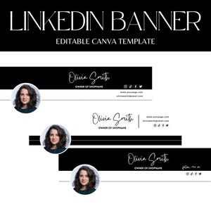 Banner de LinkedIn, fondo de LinkedIn, encabezado de LinkedIn en blanco y negro, marca personal, plantilla de Canva para LinkedIn