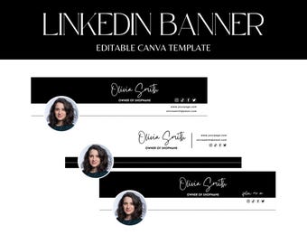 Bannière Linkedin, arrière-plan LinkedIn, en-tête Linkedin noir et blanc, image de marque personnelle, modèle Linkedin Canva