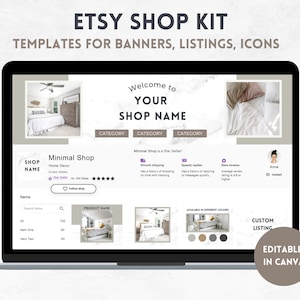 Etsy banner template, Scandi Etsy shop kit with Listing Photo Templates, Minimalist Etsy branding kit, editable etsy shop banner in Canva