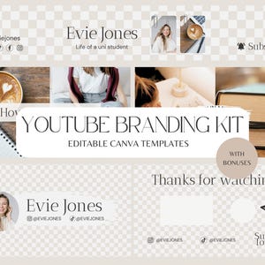 Youtube Banner Beige, animated youtube intro and outro, cozy youtube thumbnail, Neutral YouTube branding kit, canva template - CH01
