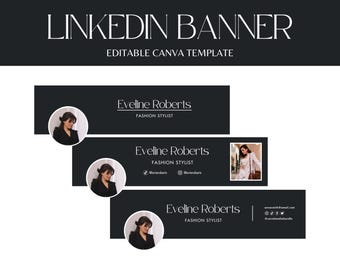 Black and white Linkedin banner, elegant LinkedIn Background, Linkedin Cover, Personal Branding, Canva Template