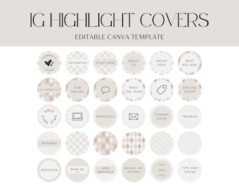 Instagram Highlight Covers Beige, Editable Canva Template for IG, Cozy Instagram Highlights, Covers for Instagram Stories - CH01