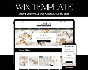 Wix Template in Black and White, Elegant Wix website template for ecommerce, Jewelry Website, Wix Shop Template - BW01