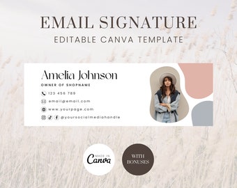 Email Signature Template Canva, Boho Editable Signature Template, Gmail Email, Outlook Signature, Email Design, Pink & Blue Custom Signature