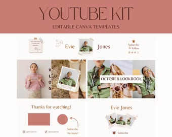 retro banner for YouTube, YouTube branding kit, animated YouTube intro and outro, editable Canva YouTube template, YouTube thumbnail