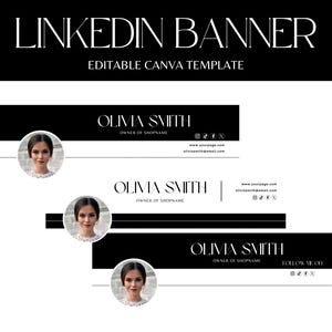 Linkedin banner, LinkedIn Background, Black and White Linkedin Header, Personal Branding, Linkedin Canva Template, Elegant LinkedIn Header image 1