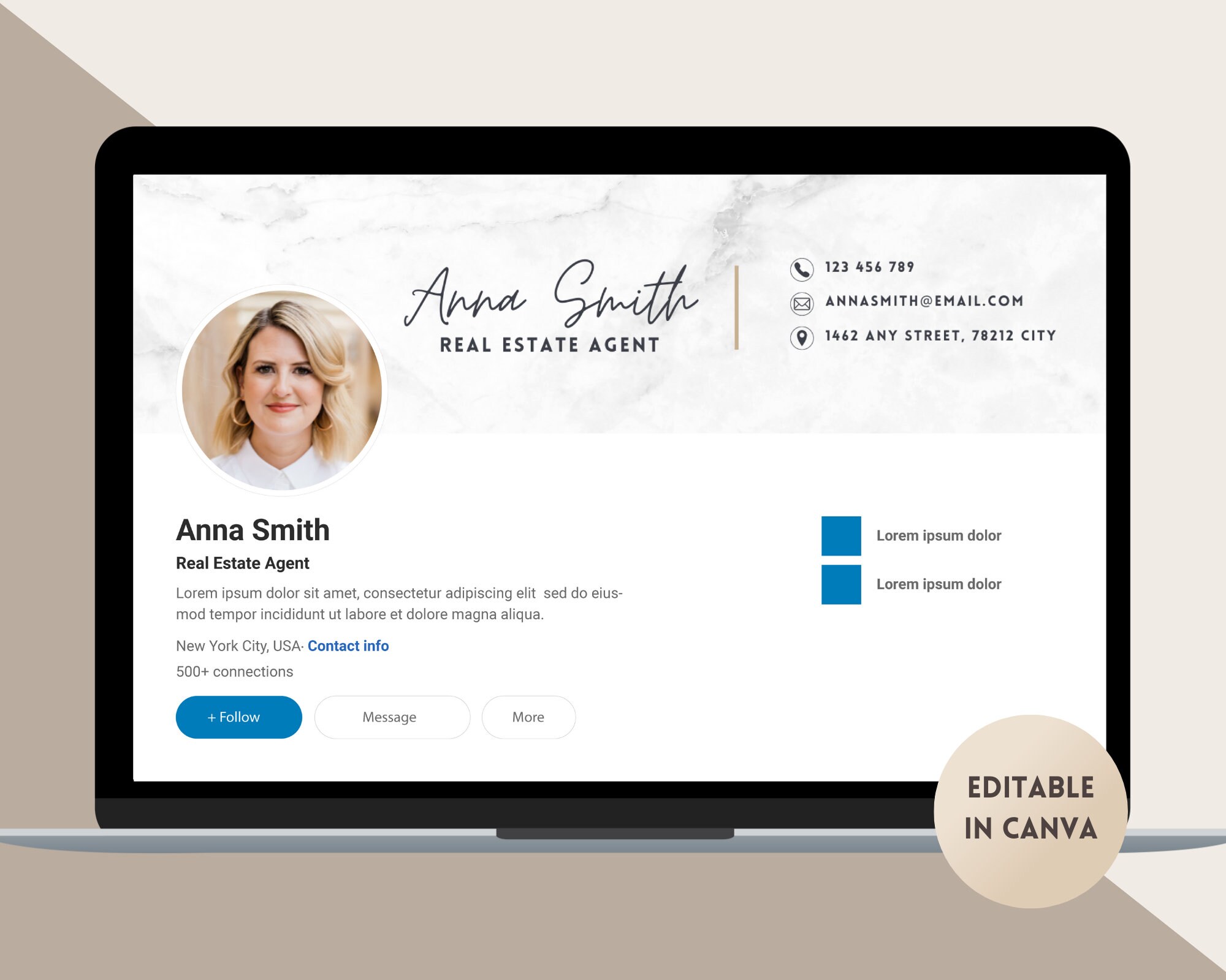 Linkedin Banner Canva Template, Marble Linkedin Background, Elegant ...