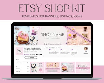 Purple Etsy banner - Magical Etsy Shop Kit with listing photo icons and banner Canva template - Branding for Etsy Seller - PP01