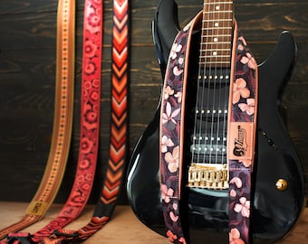 Personalized Guitar Strap - 4 Stylish Patterns, Adjustable Nylon Guitar Strap with Name, Logo, Initials Engraved, Strap for Acoustic Guitar