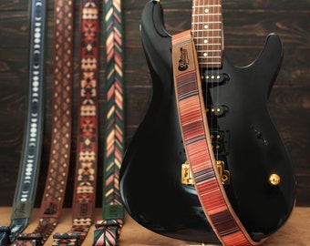 Gestreepte gitaarband gepersonaliseerd, leren gitaarbanden voor muzikant, zachte vintage gitaarband, aangepaste gitaarband met naam