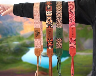 Gepersonaliseerde camerariem - 4 unieke patronen, universele camerariem op maat, verstelbare camerariem voor heren, Canon Nikon-camerariem