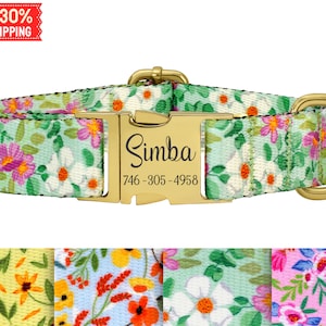 Personalized Dog Collar, Custom Pet Collar for Small Medium Large Dogs, Wildflowers Pattern Dog Collar, Cute Dog Collar Girl, Puppy Collar