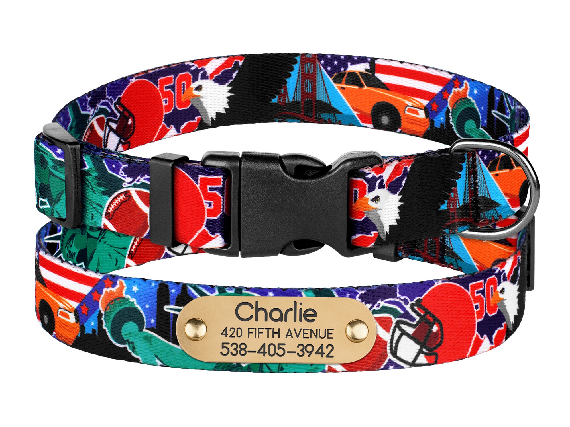 USA Pattern Dog Collar With ID Name Tag Boy Dog Collar Girl Etsy