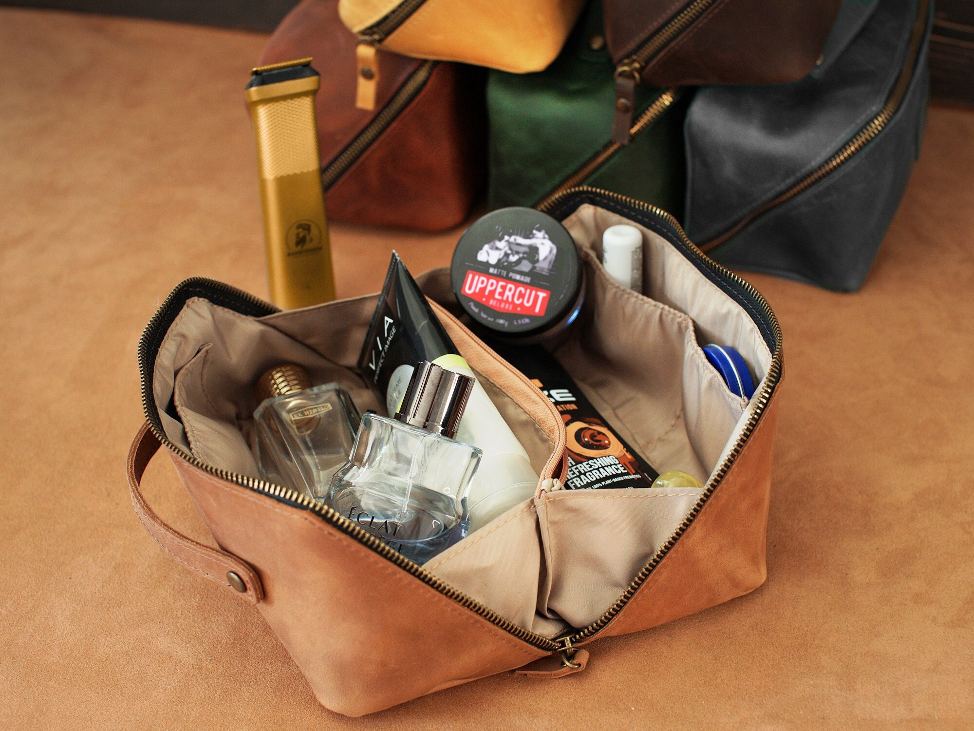 Leather Cosmetic Bag for Dad, Groomsmen Dopp Kits, Personalized Gifts for Men, Zipper Pouch Engraved, Custom Travel Bag for Him