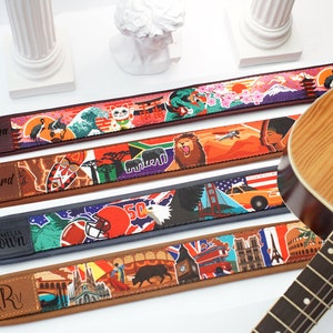 Customized Guitar Strap with Print Pattern, Crossbody Strap for Acoustic Bass Electric Guitar, Soft Leather Guitar Strap, Guitar Player Gift